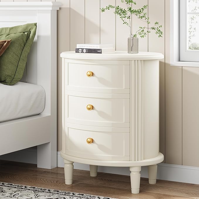 Tribesigns Nightstand with 3 Drawers, Oval Bed Side Table by Tribesigns
