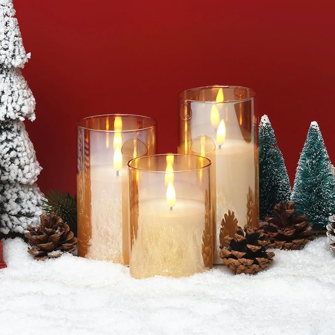 Eywamage Gold Glass Flameless Pillar Candles - Image 9