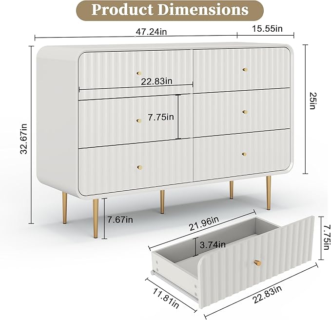 HLR Fluted 6 Drawers Dresser, Dresser TV Stand - Image 2