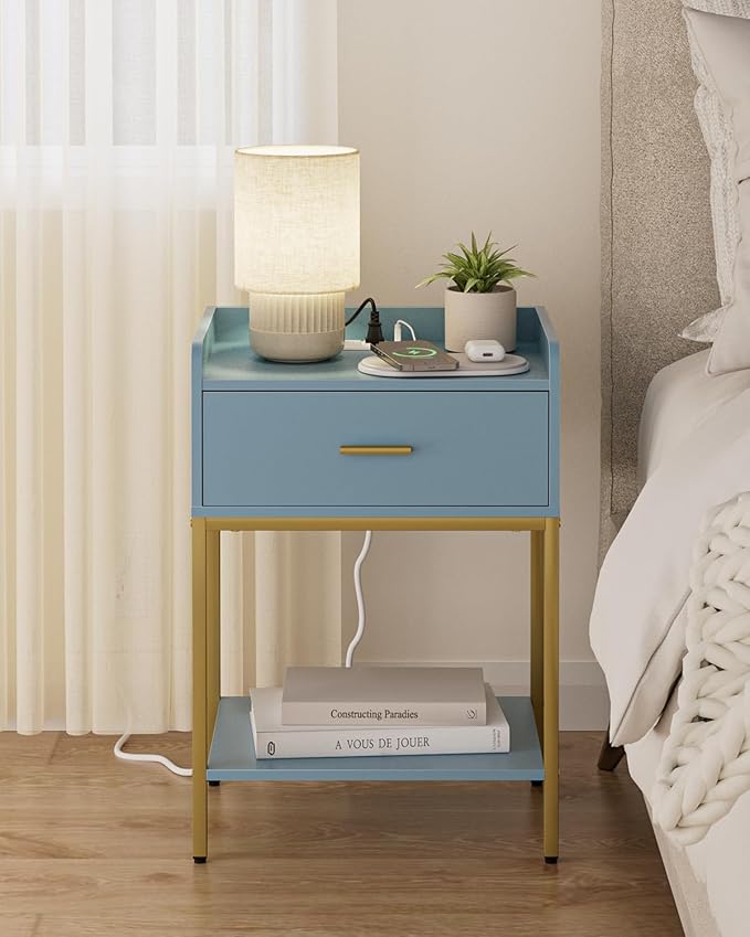 Masupu Nightstand with Charging Station, 3-Tier Modern Bedside Night Stand with - Image 3