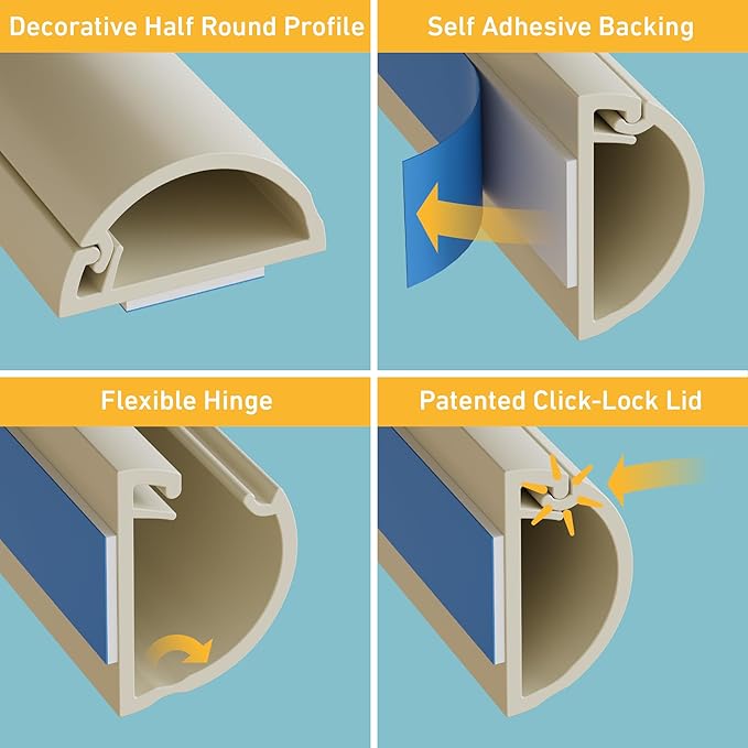 D-Line 31.4in TV Cord Hider, Patented Half Round Cable Cover, Hide Wall Mount - Image 2