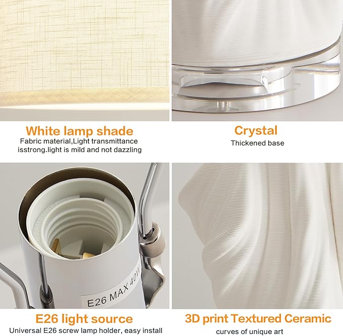 Modern Plug in Large Ceramic Table Lamps White Table Lamp - Image 3