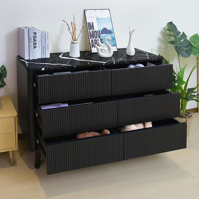Fluted 6 Drawers Dresser for Bedroom, Wooden Dresser TV Stand, Wood Drawer - Image 9
