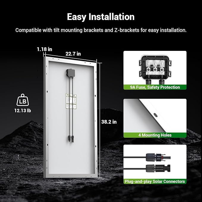 HQST 100W 12V Monocrystalline Solar Panel - Image 6