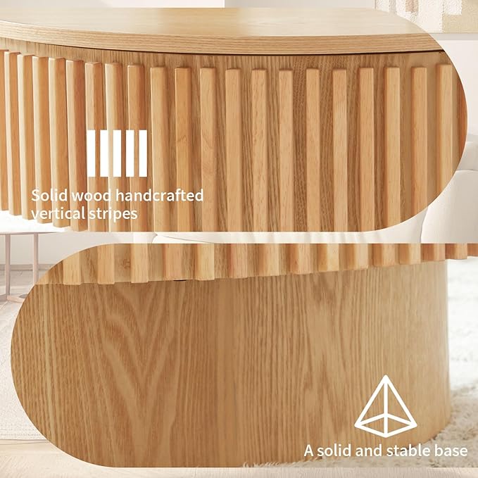 LKTART Round Coffee Table for Living Room, Accent Fluted Drum Coffee Table - Image 5