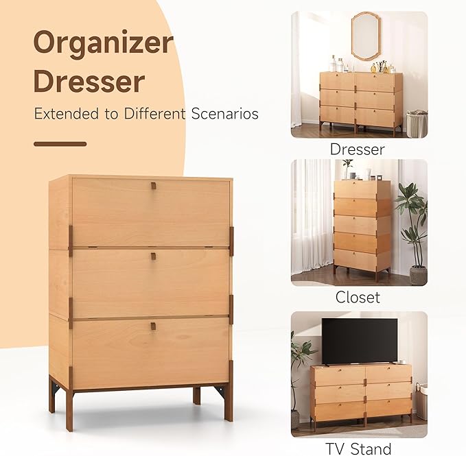 Stackable 3 Drawers Dresser, Customizable Chest of Drawers - Image 4