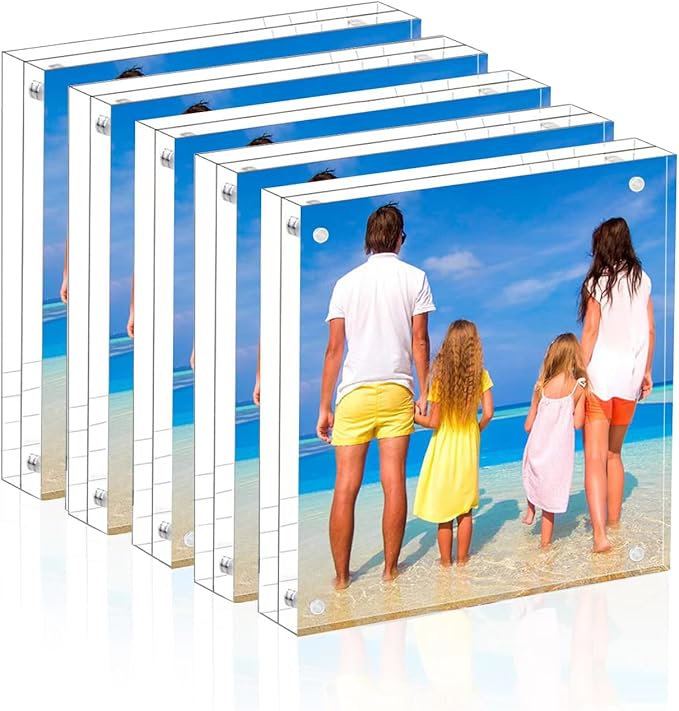 Meetu Acrylic 5x5 Picture Frame 5 Pack Clear Two Sided Desk Photo Frame by Meetu