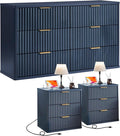 LEYAOYAO 48" Wide Fluted Dresser and 3 Drawers 23" Nightstand Set of 2 by LEYAOYAO-Findtheshiningpointofyourideallife%EF%BC%81