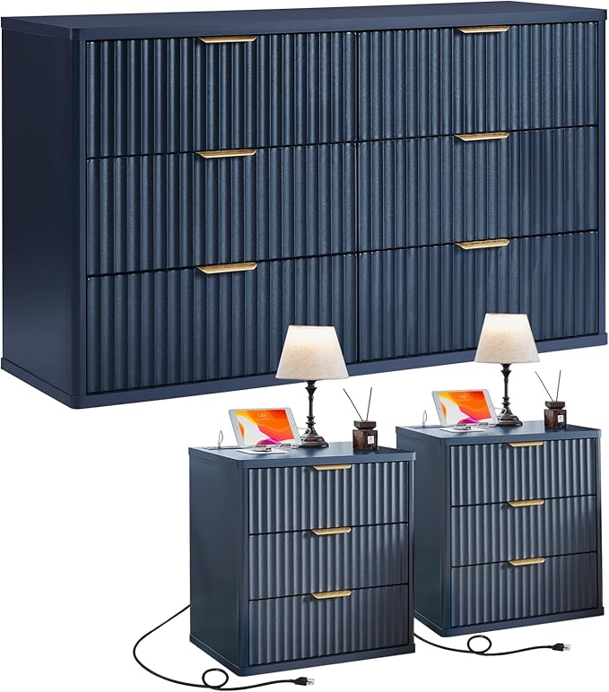 LEYAOYAO 48" Wide Fluted Dresser and 3 Drawers 23" Nightstand Set of 2 by LEYAOYAO-Findtheshiningpointofyourideallife%EF%BC%81