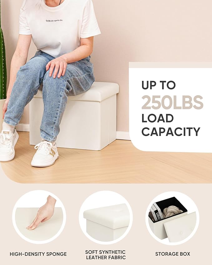 B FSOBEIIALEO Folding Storage Ottoman, Faux Leather Footrest Seat Coffee Table - Image 5
