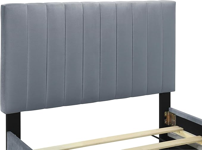 Twin Bed Frame with Trundle Bed, Velvet Upholstered Bed Frame, Twin Size - Image 5
