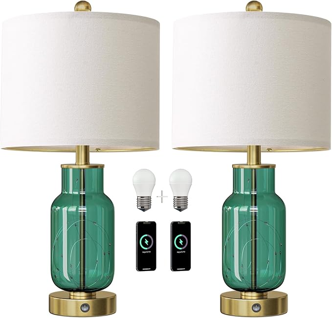 Oneach 22" Glass Table Lamps Set of 2, Nightstand Lamp - Image 9