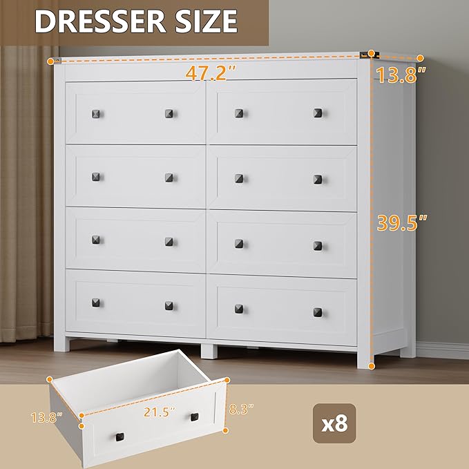 Tall 8-Drawer Dresser, Modern Wooden Storage Chest of Drawers, Dresser TV Stand - Image 2