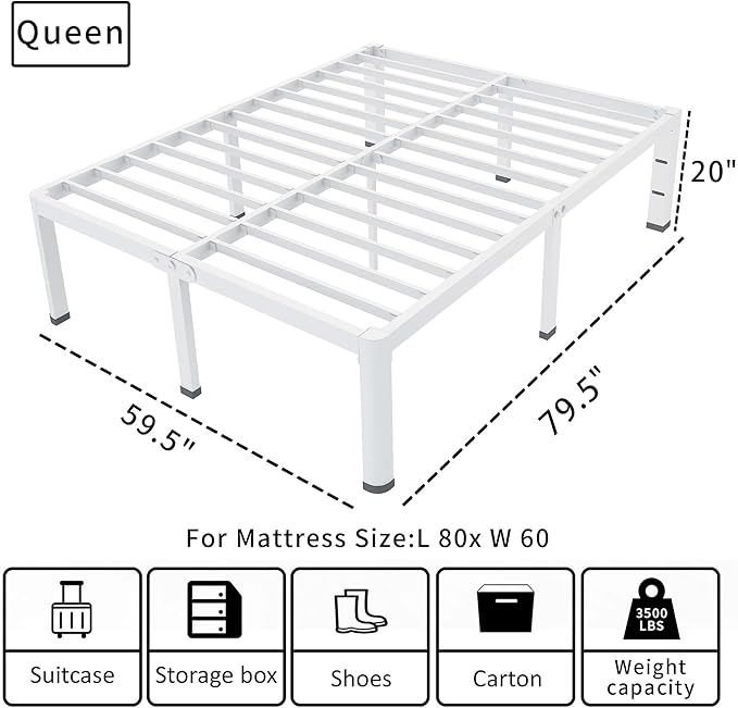 ROIL 20 Inch White Queen Bed Frame - Image 2