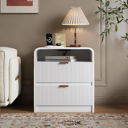 24” Fluted Nightstand Set of 2, Modern Bedside Table - Image 2