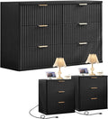 LEYAOYAO 48" Wide Fluted Dresser and 3 Drawers 23" Nightstand Set of 2 by LEYAOYAO-Findtheshiningpointofyourideallife%EF%BC%81
