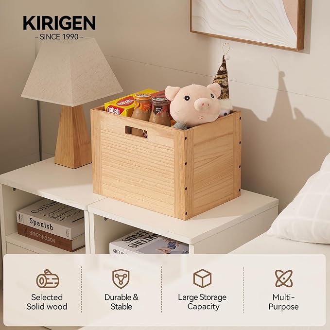 KIRIGEN Stackable Wood Storage Cube /Basket/ Bins Organizer - Image 7