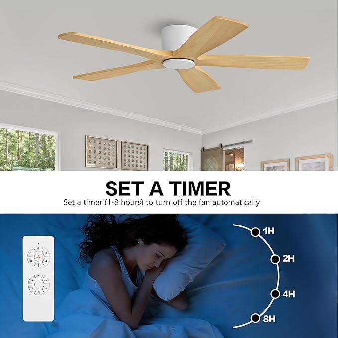 WINGBO 54" Flush Mount DC Ceiling Fans Without Lights, 5 Carved Solid Wood - Image 8