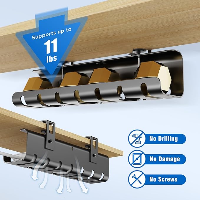 Under Desk Cable Management Tray No-Drill 2 Pack 16.9‘’ Wire Cord Organizers - Image 3