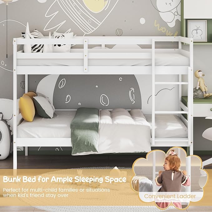Giantex Bunk Bed Twin Over Twin White, Solid Wood Bunk Bed - Image 5