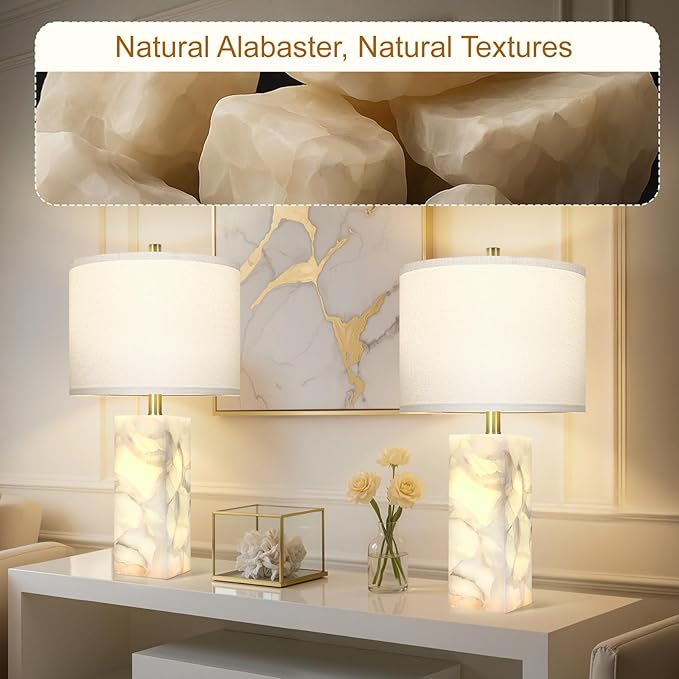 Scenekoy Natural Alabaster Table Lamp Set of 2 - Image 6