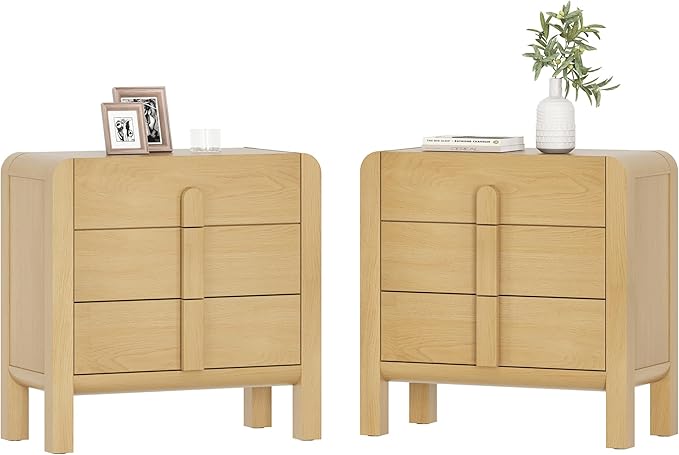 WAMPAT Modern 3-Drawer Nightstand Set of 2, 31.5" Tall Nightstand End Table by WAMPAT