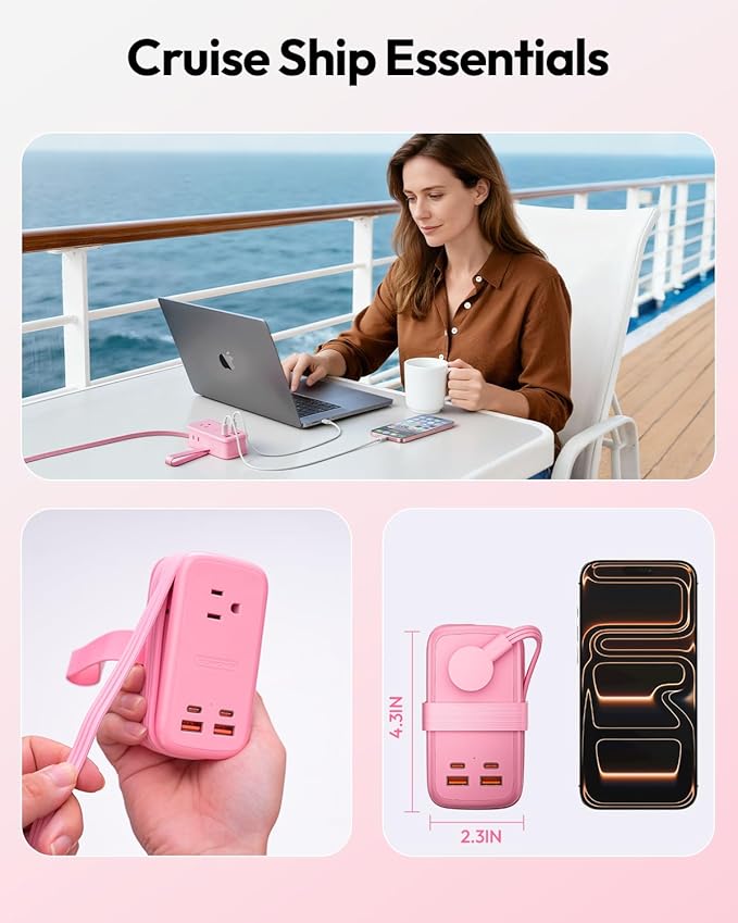 NTONPOWER GAN Ultra 65W Pink Fast Charging Station, Travel Power Strip - Image 5