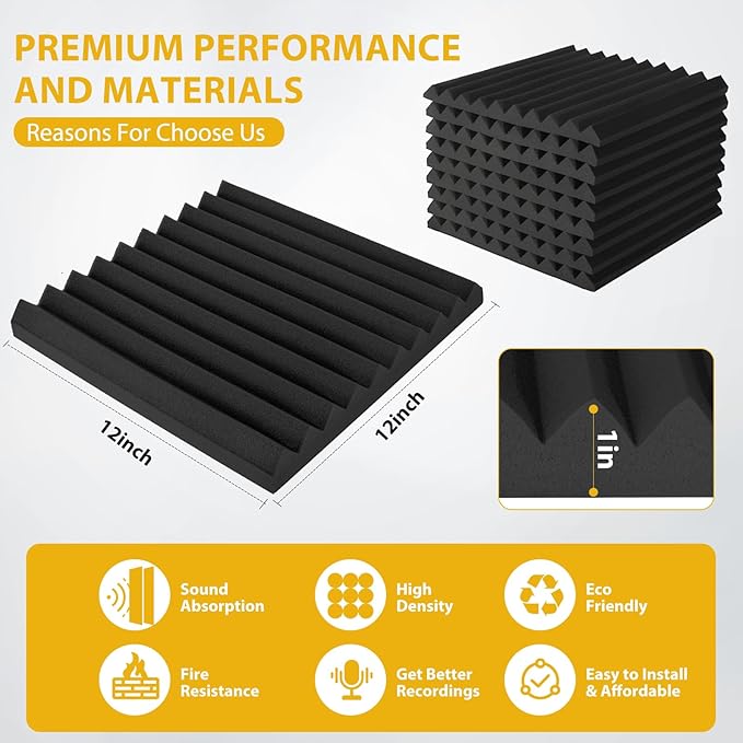 24 Pack Acoustic Foam Panels 1" x 12" x 12" Sound Proof Foam Panles Saiqiang - Image 3