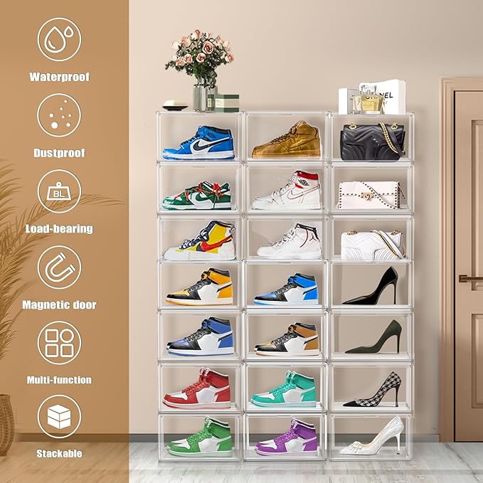 10 Pack Acrylic Shoe Boxes Stackable, Size 12 Clear Shoe Display Cases Plastic - Image 8