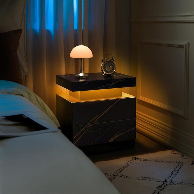 LED Bedside Table with 2 Drawers, Modern Nightstand Cabinet - Image 7