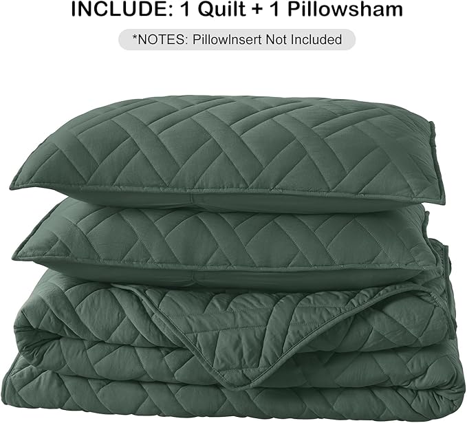 HORIMOTE HOME Quilt Set Twin Size Dark Green, Classic Geometric Diamond - Image 7