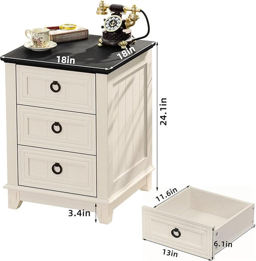 18" Farmhouse Night Stand with 3 Drawers, Wood End Table Dresser - Image 2