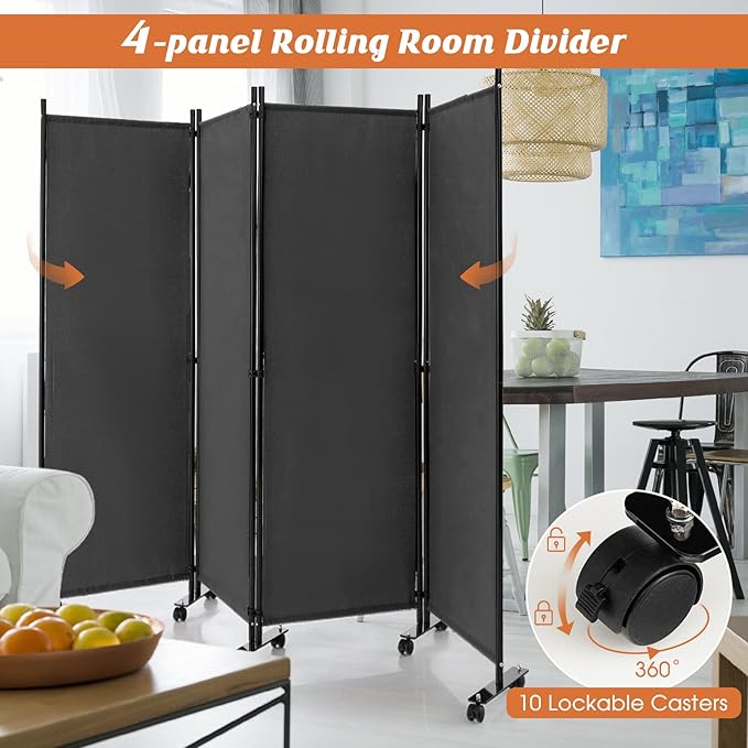 GOFLAME 4 Panel Folding Room Divider, 6FT Rolling Privacy Screen - Image 5