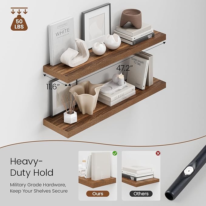 Heimlove 48W x 12D Long Floating Shelf, 12 Inch Deep Floating Shelves - Image 3