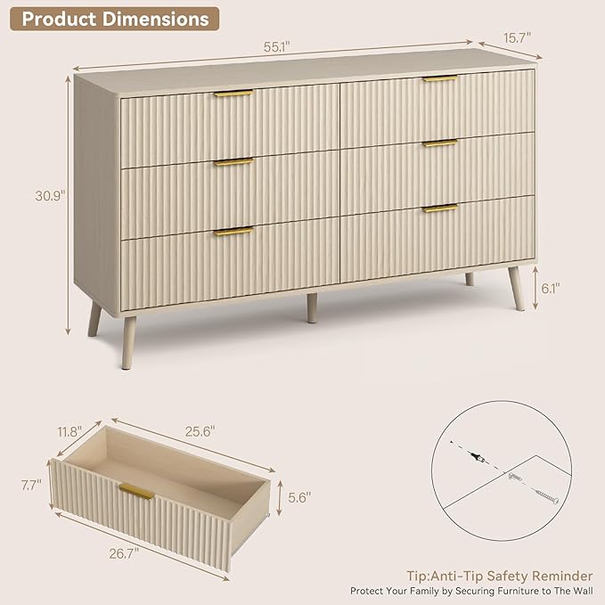 CARPETNAL Fluted 6 Drawer Dresser - Image 2