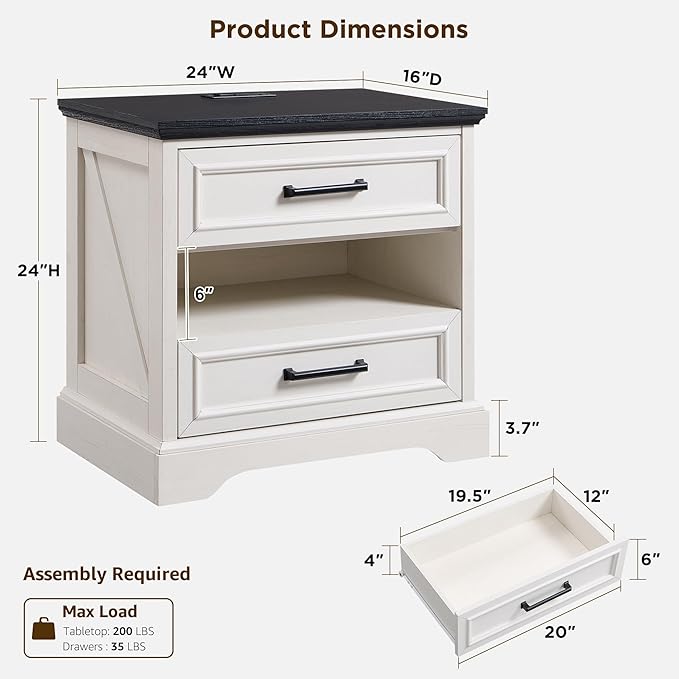 ACCOHOHO 24" Farmhouse Nightstand - Image 2