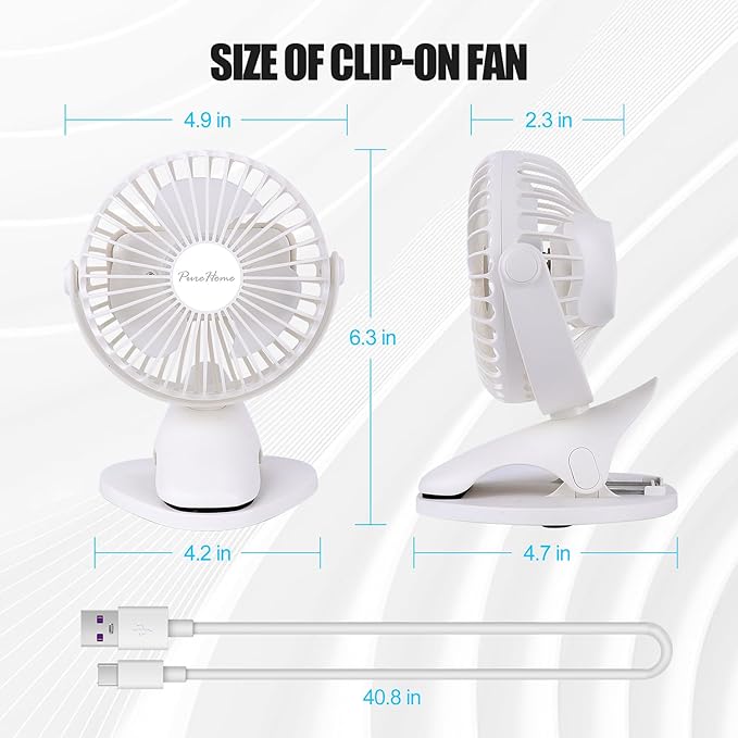 Portable Clip Fan Battery Operated, 3 Speeds USB Rechargeable Mini Table Fan - Image 2