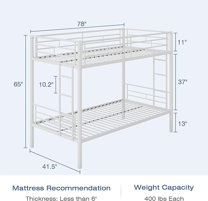 VECELO Bunk Bed Twin Over Twin, Metal Bunkbeds - Image 2