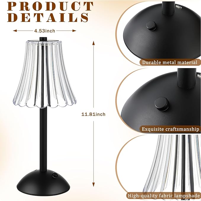 Liliful 2 Pcs Cordless Table Lamp Rechargeable Touch LED Small Gold Portable - Image 2