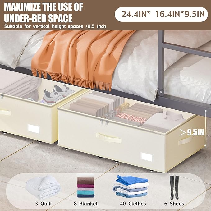 Under Bed Storage with Wheels, No Assemble Required 10 inches height Under Bed - Image 2