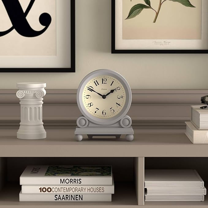 JONES CLOCKS® Maida Vale Mantel Clock | Small Traditional Desk Clock | Gray | - Image 3