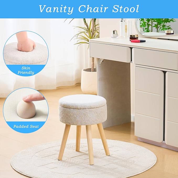 Mxfurhawa Storage Ottoman Velvet Round Vanity Stool Tray Top Modern Foot Stool - Image 4