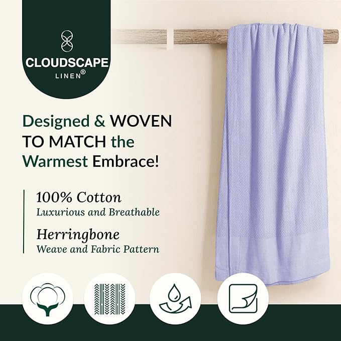 Cloud Scape Linen 100% Cotton Blanket Twin 68x92 Lavender Blue - Image 4