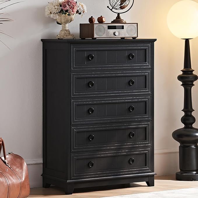 Farmhouse 5 Drawer Dresser for Bedroom, Rustic Wood Dresser by Joaxswe
