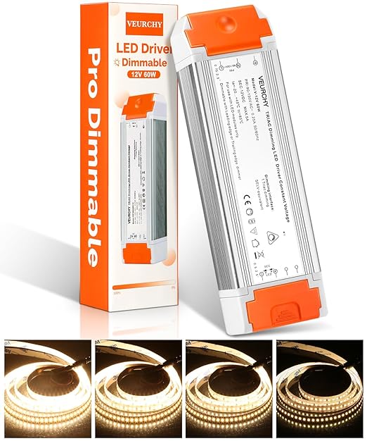 Dimmable LED Driver 12V DC 60W Triac Constant Transformer 120V AC to 12Volt DC by VEURCHY