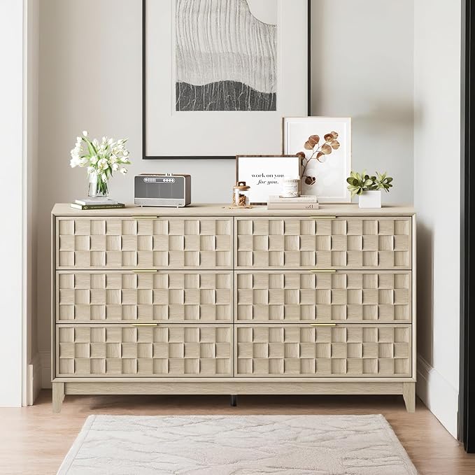 COLAMY Fluted Dresser, Modern Wooden 6 Drawer Dresser 55”, Side Board Buffet - Image 9