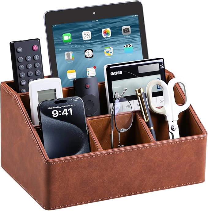 MEIBOOCH PU Leather Desk Organizer, Luxury Remote Control Holder by MEIBOOCH