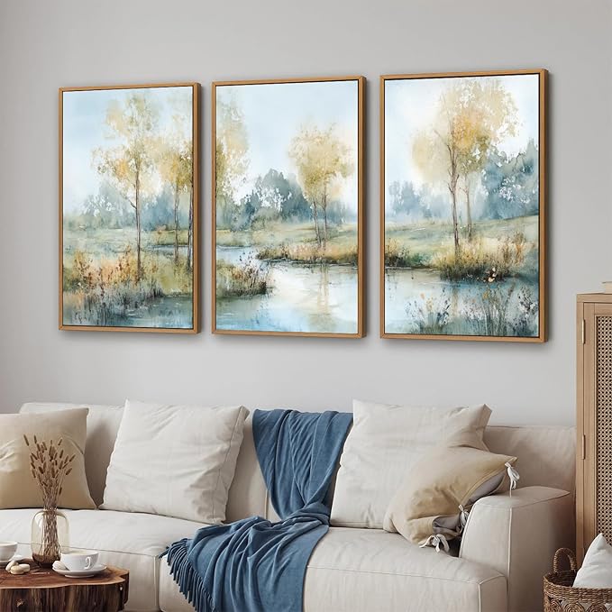 Yeehomedec Large Vintage Neutral Nature Framed Canvas Wall Art, Mid Century - Image 6
