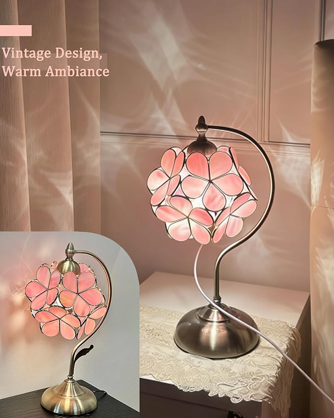 Tiffany Style Flower Table Lamp, Vintage Cherry Blossom Stained Glass Lamp - Image 2