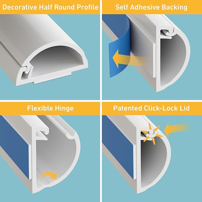 D-Line 31.4in TV Cord Hider, Patented Half Round Cable Cover, Hide Wall Mount - Image 2